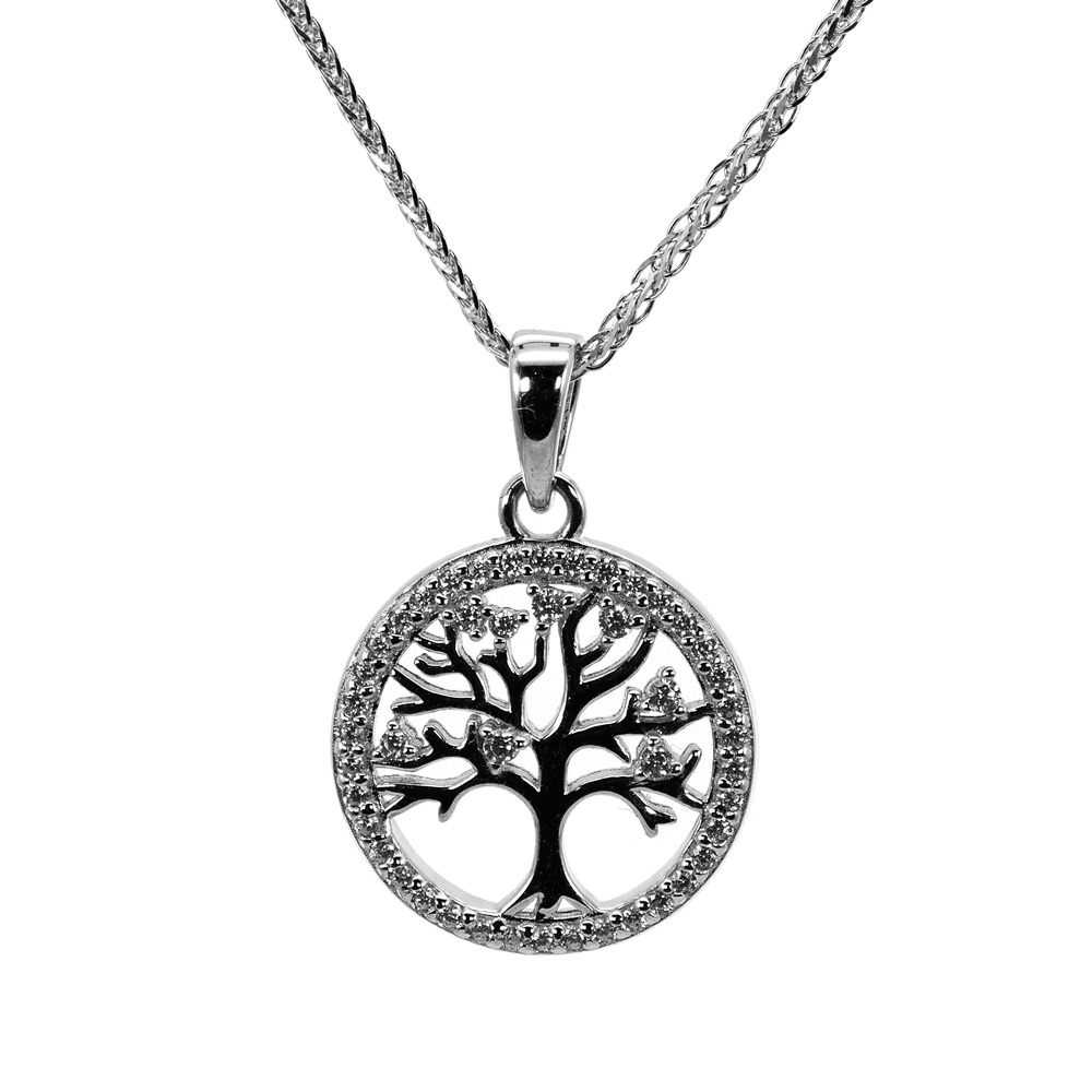 Necklace Chopin Chain Zircon Pendant Tree of Life 925 Sterling Silver