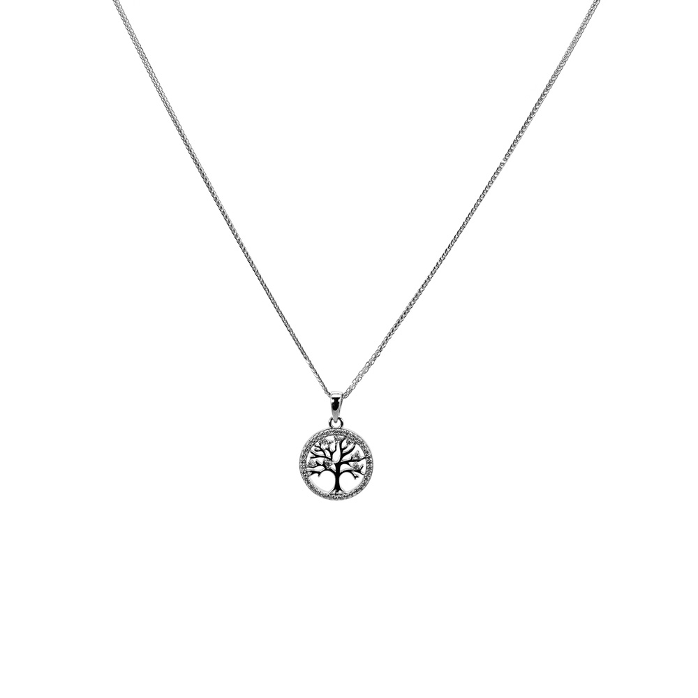 Necklace Chopin Chain Zircon Pendant Tree of Life 925 Sterling Silver