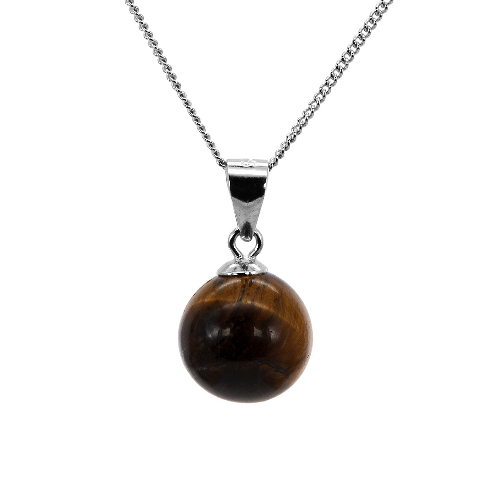 Necklace Round Curb Chain Tiger Eye Pearl Pendant 925 Sterling Silver