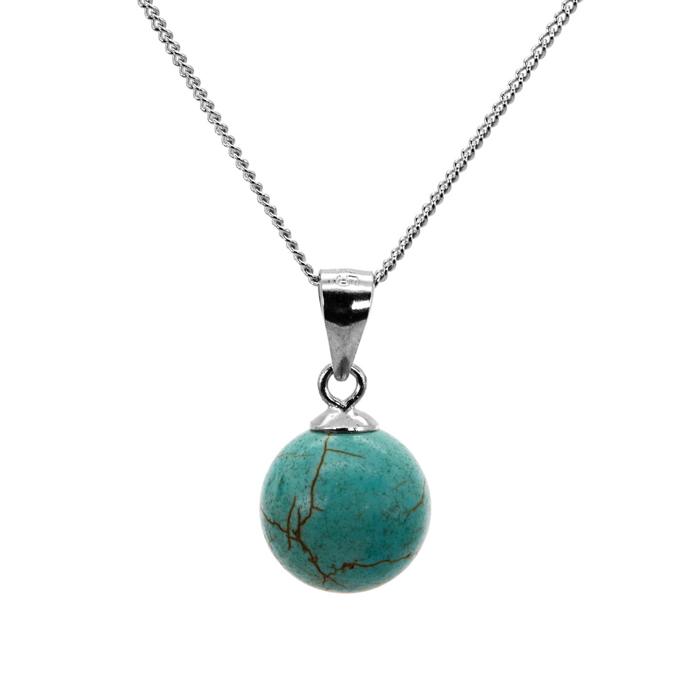 Necklace Round Curb Chain Pendant Turquoise Pearl 925 Sterling Silver