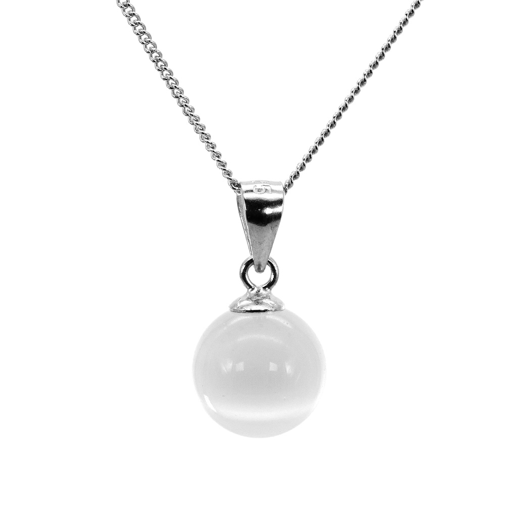 Necklace Round Curb Chain Pendant Cat-Eye Pearl 925 Sterling Silver