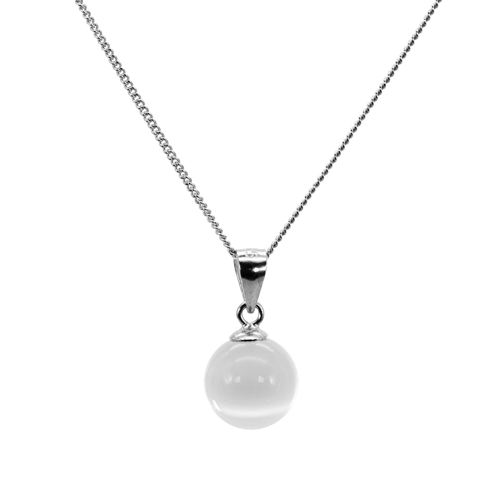 Necklace Round Curb Chain Pendant Cat-Eye Pearl 925 Sterling Silver
