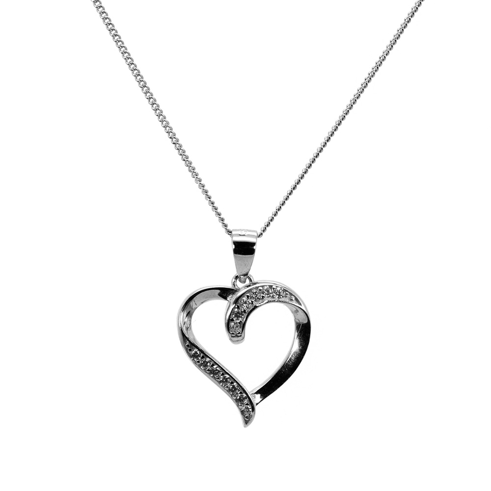 Necklace Round Curb Chain Heart Zircon Pendant 925 Sterling Silver