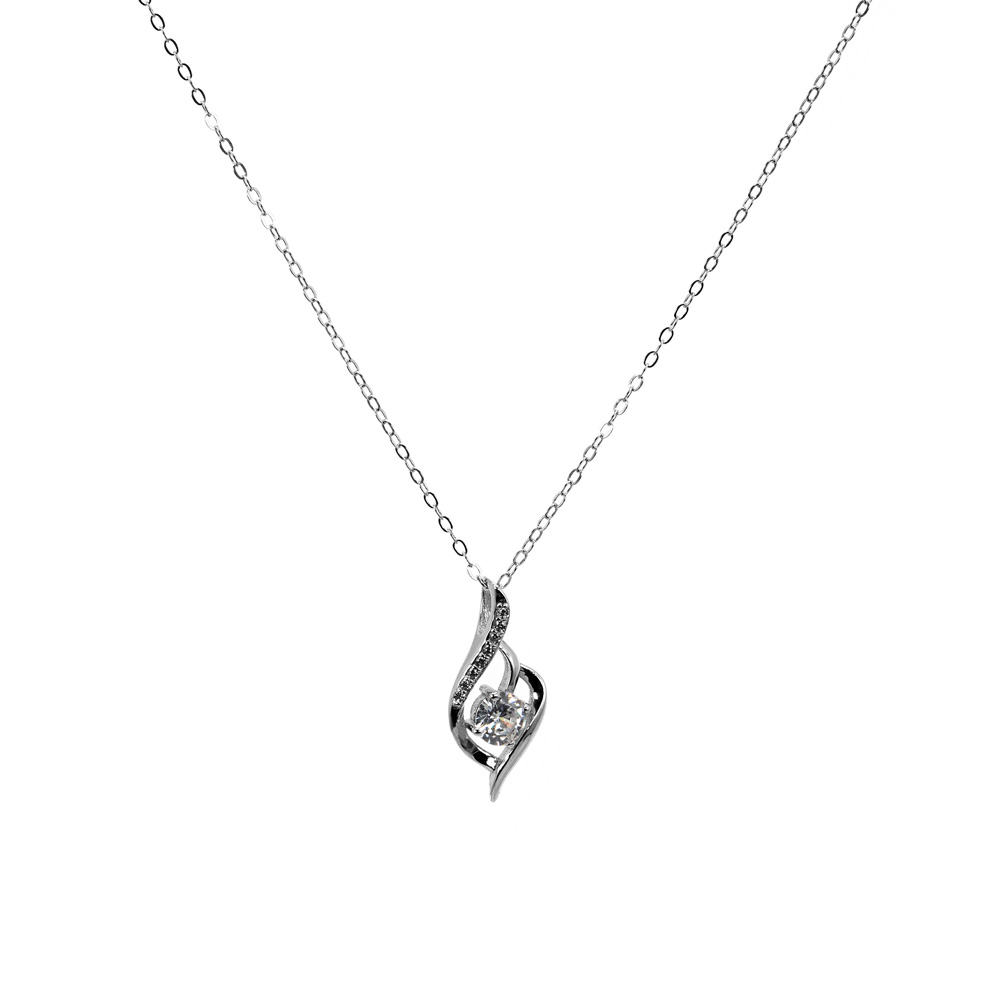 Necklace Anchor Chain Tear Pendant Zircon 925 Sterling Silver