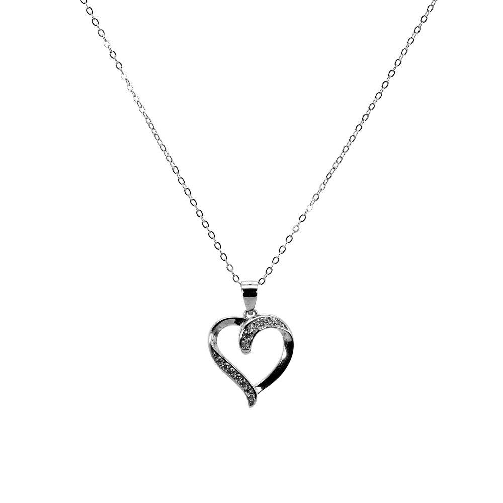 Necklace Anchor Chain Heart Pendant Zircon 925 Sterling Silver