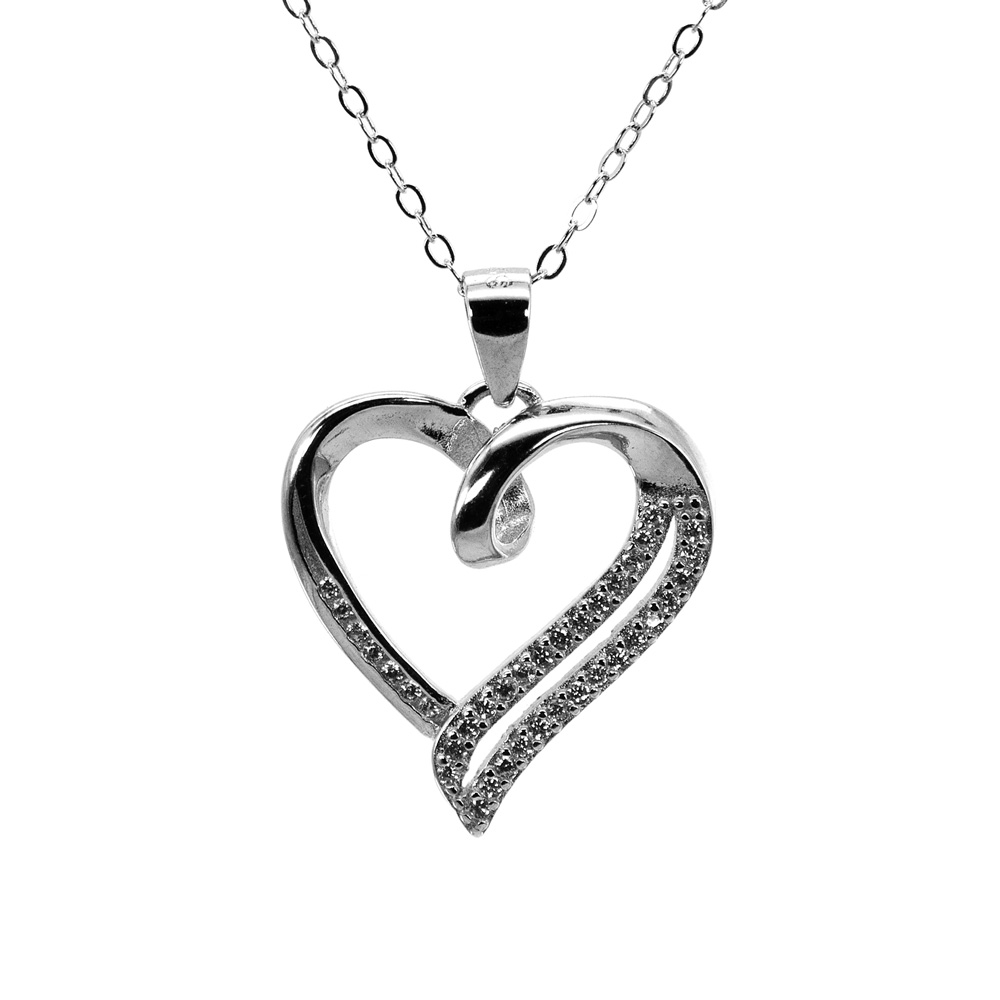 Necklace Anchor Chain Heart Pendant Zircon 925 Sterling Silver