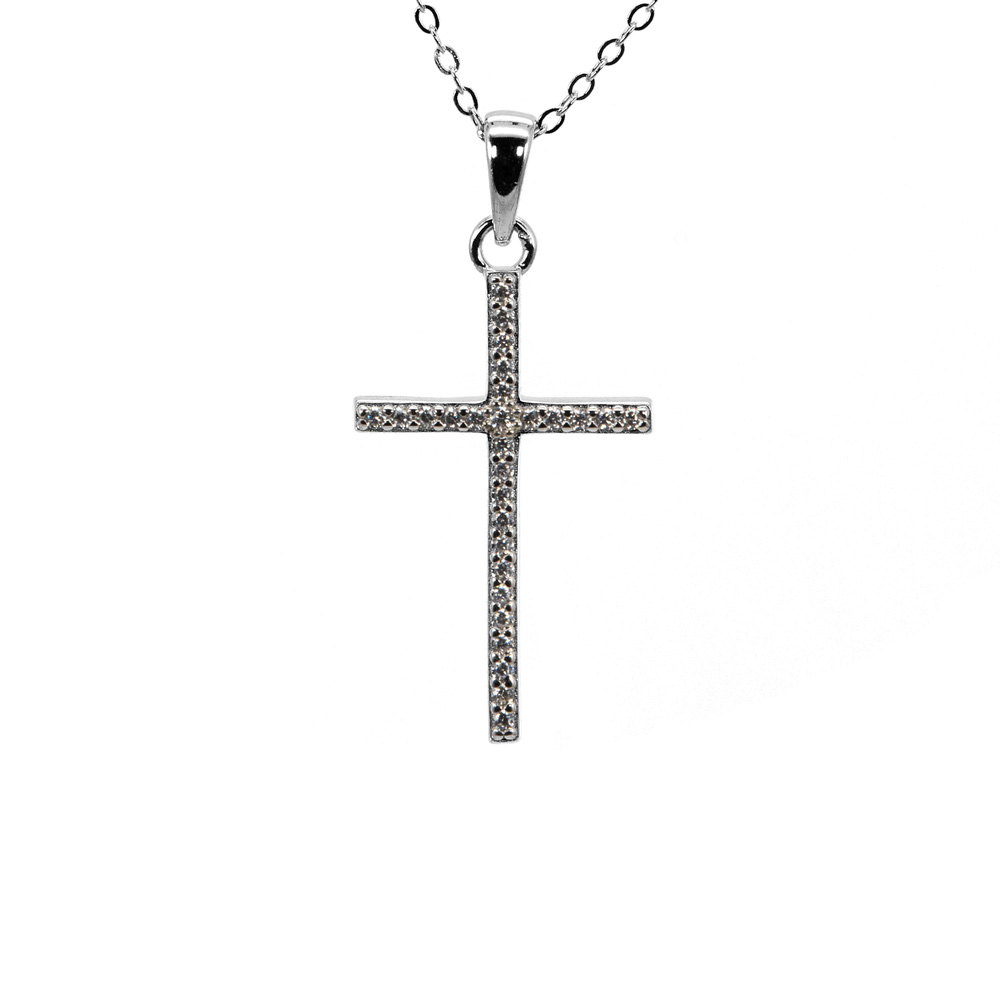 Necklace Anchor Chain Zircon Cross Pendant 925 Sterling Silver