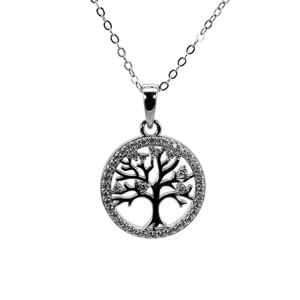Necklace Anchor Chain Zircon Pendant Tree of Life 925 Sterling Silver