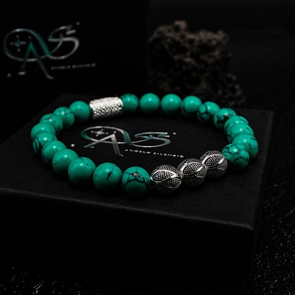 Bead Bracelet Green Turquoise Beads Excelsior Silver 925 Sterling Silver