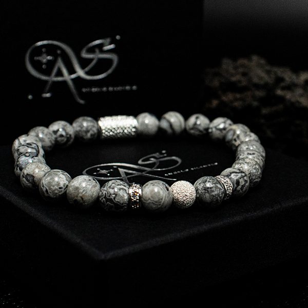 Perlenarmband Jaspis Perlen Luna 925 Sterling Silber