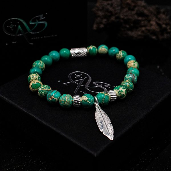 Perlenarmband Green Imperial Jaspis Perlen Angels 925 Sterling Silber