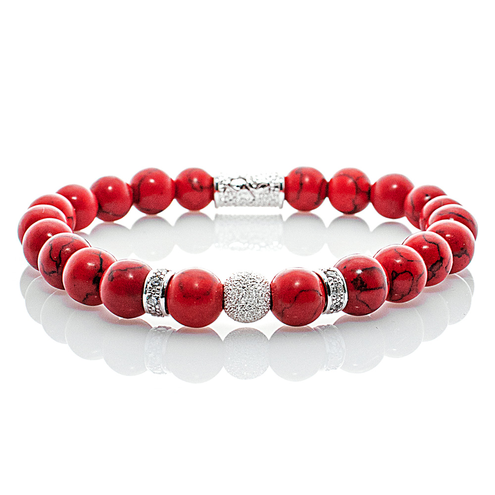 Pearl Bracelet Red Turquoise Beads Luna 925 Sterling Silver