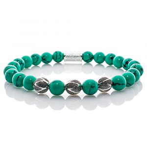 Bead Bracelet Green Turquoise Beads Excelsior Silver 925 Sterling Silver