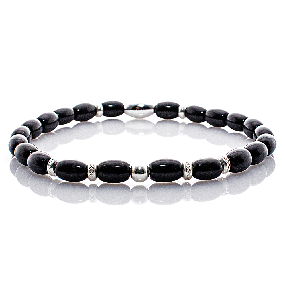 Pearl Bracelet Black Obsidian Beads Silver Beads 925 Sterling Silver