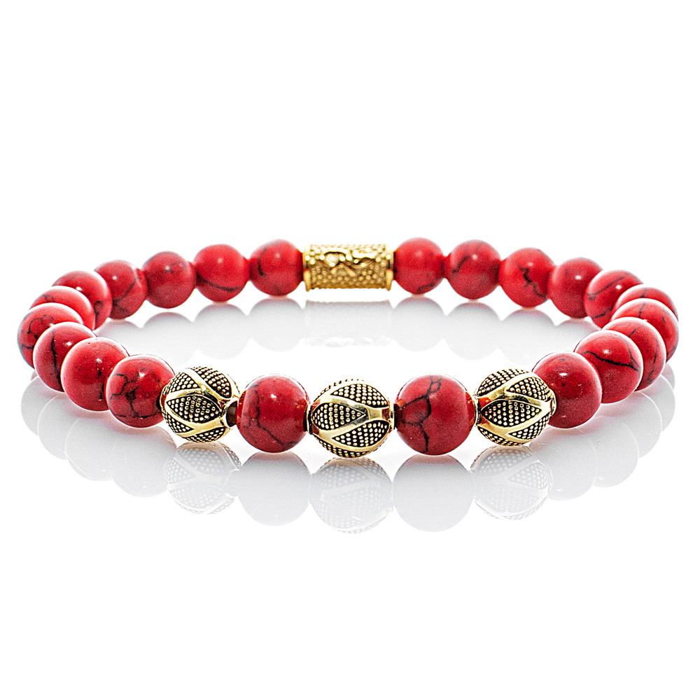 Pearl Bracelet Red Turquoise Beads Excelsior Gold 925 Sterling Silver