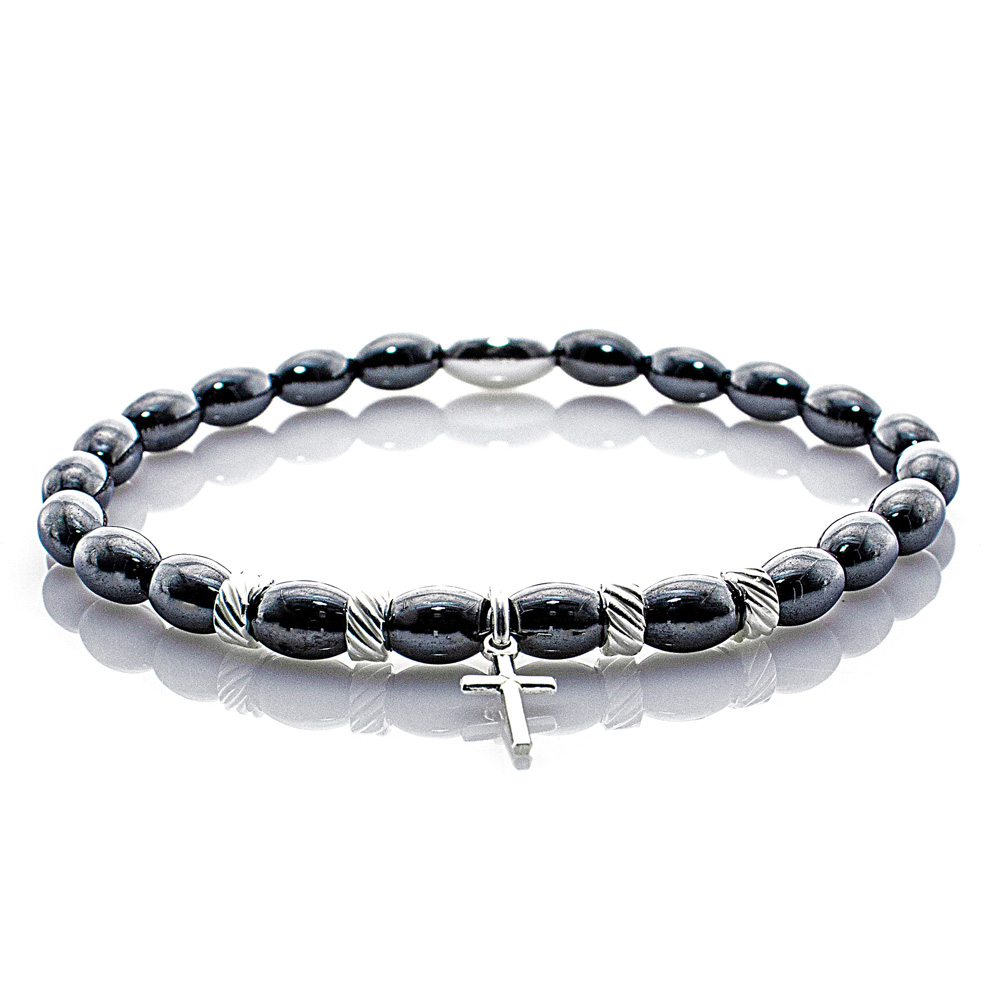 Pearl Bracelet Hematite Beads Crucis 925 Sterling Silver