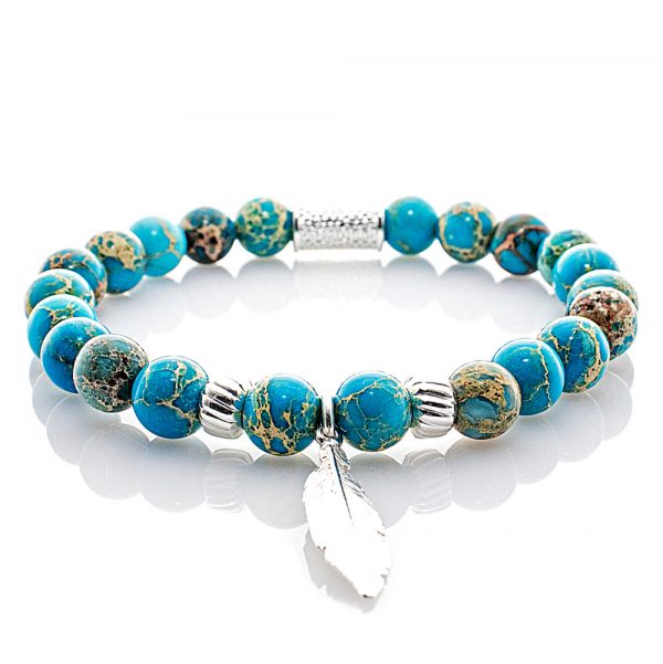 Bead Bracelet Blue Sea Sediment Jasper Beads Angels 925 Sterling Silver