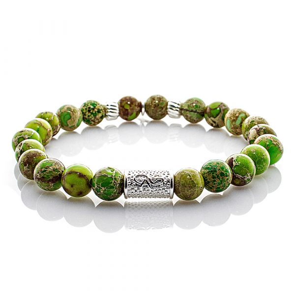 Bead Bracelet Green Sea Sediment Jasper Beads Angels 925 Sterling Silver