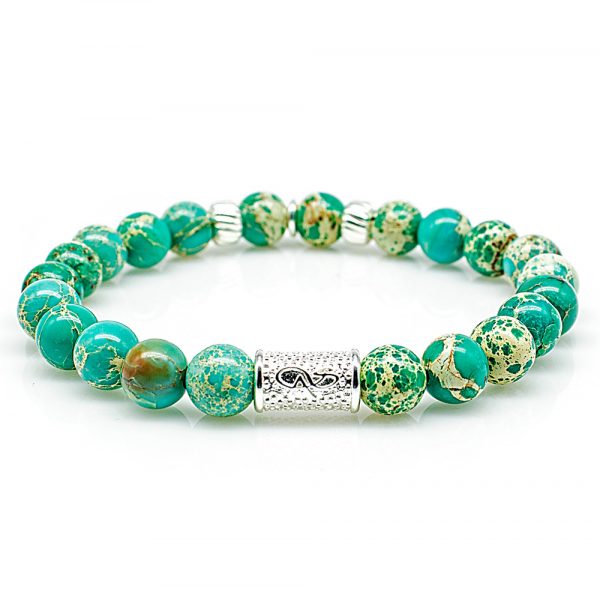 Bead Bracelet Green Imperial Jasper Beads Angels 925 Sterling Silver