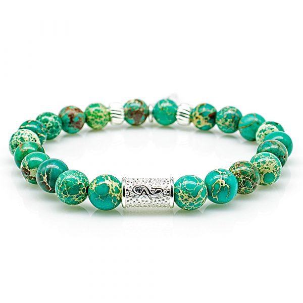 Bead Bracelet Green Imperial Jasper Beads Angels 925 Sterling Silver