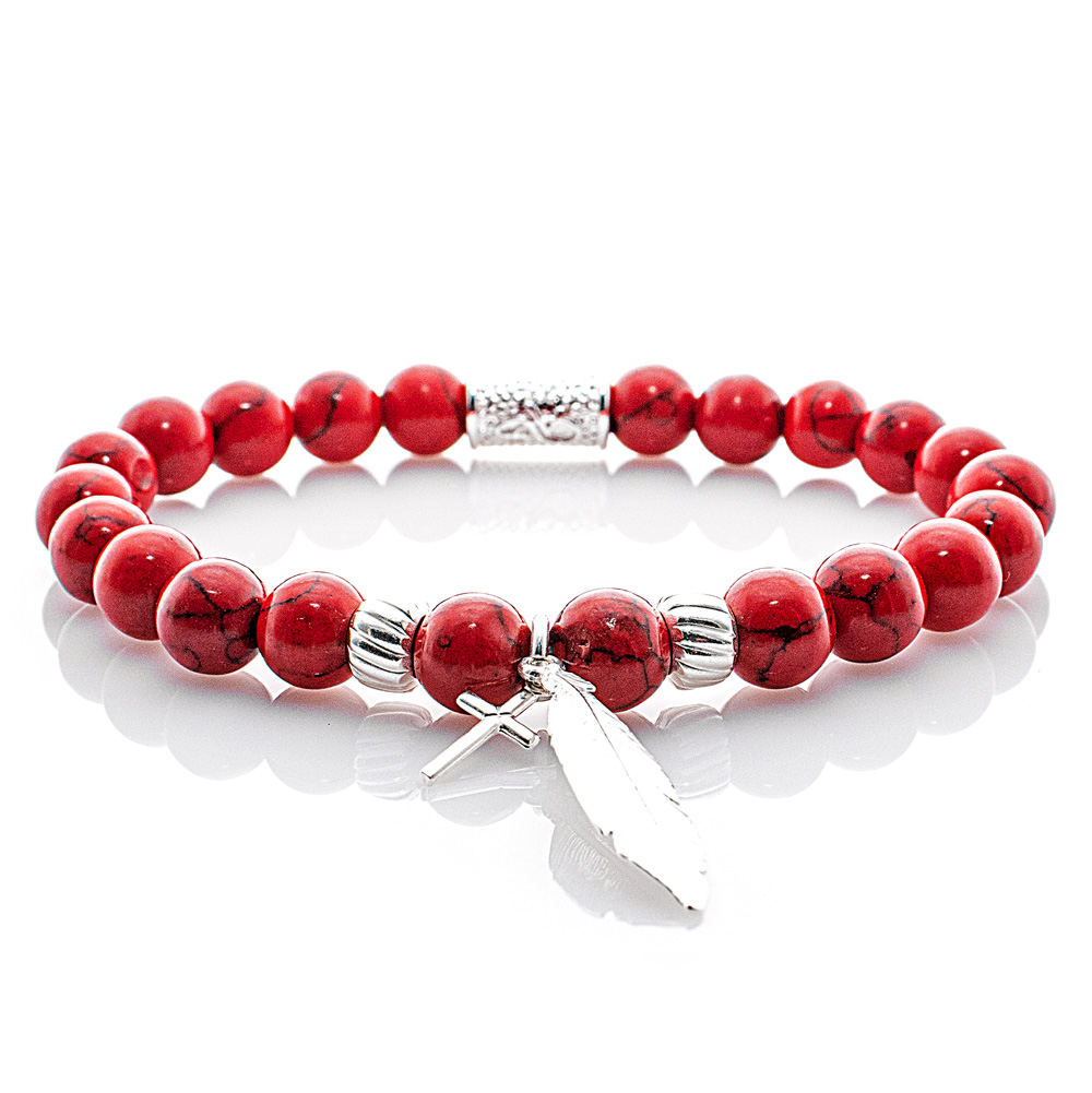 Pearl Bracelet Red Turquoise Beads Angels 925 Sterling Silver