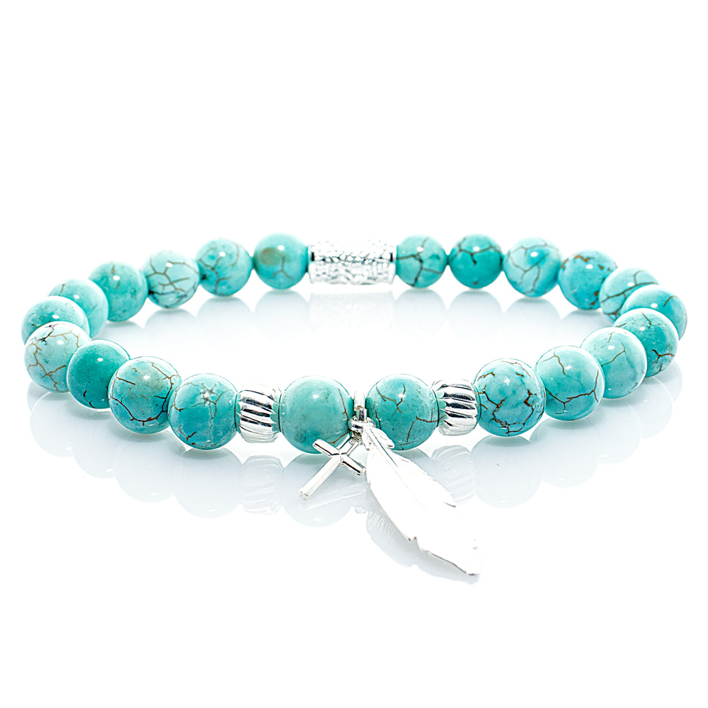 Pearl Bracelet Turquoise Beads Angels 925 Sterling Silver