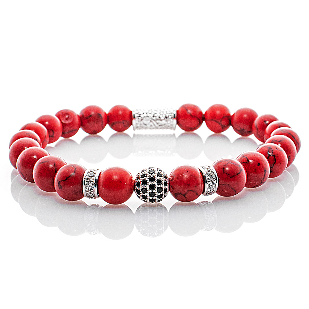 Pearl Bracelet Red Turquoise Pearls Royal Crown 925 Sterling Silver