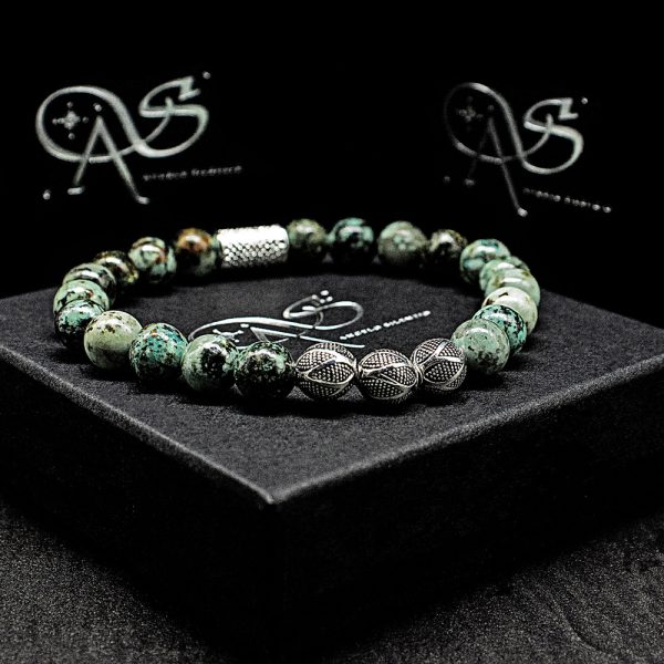 Bead Bracelet African Turquoise Beads Excelsior Silver 925 Sterling Silver