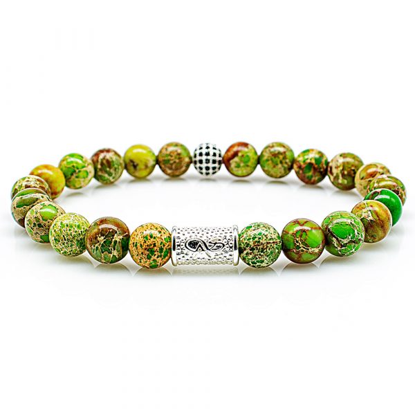 Perlenarmband Green Sea Sediment Jaspis Perlen Royal Beads 925 Sterling Silber