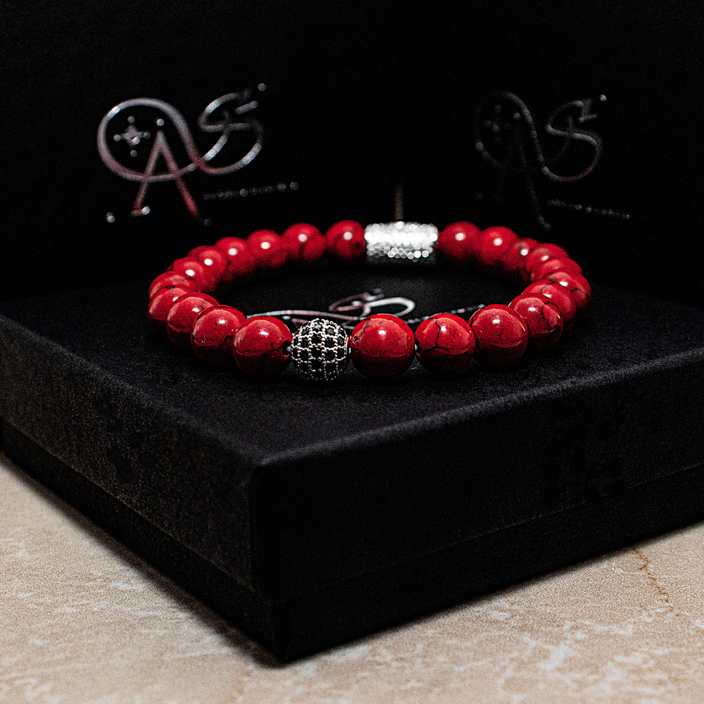 Perlenarmband Roter Türkis Perlen Royal Beads 925 Sterling Silber