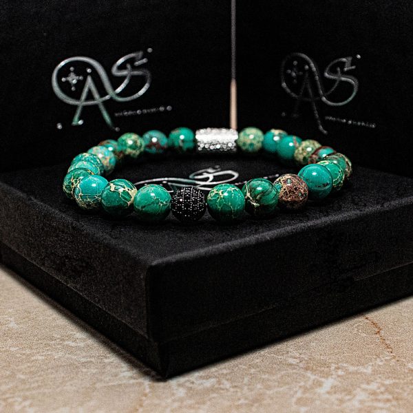 Perlenarmband Green Imperial Jaspis Perlen Royal Beads 925 Sterling Silber