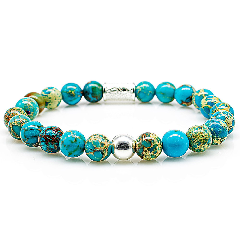 Blue Sea Sediment Jasper Beads Silver / Gold 925 Sterling Silver / 18k Gold Plated