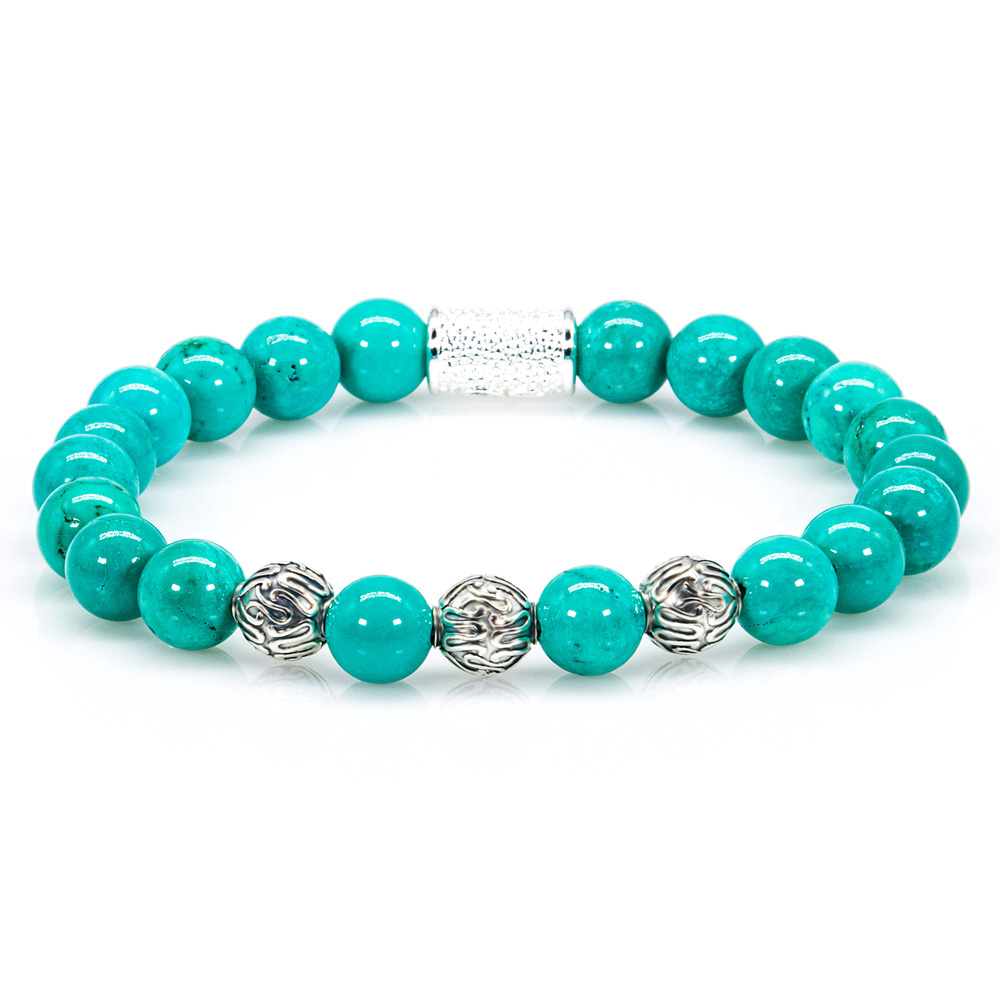 Bead Bracelet Green / Blue Turquoise Roma 925 Sterling Silver