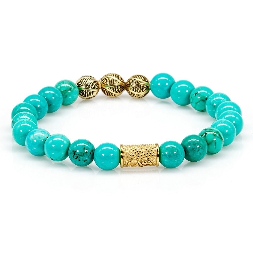 Bead Bracelet Green / Blue Turquoise Beads Excelsior Gold Plated 925 Sterling Silver 18k