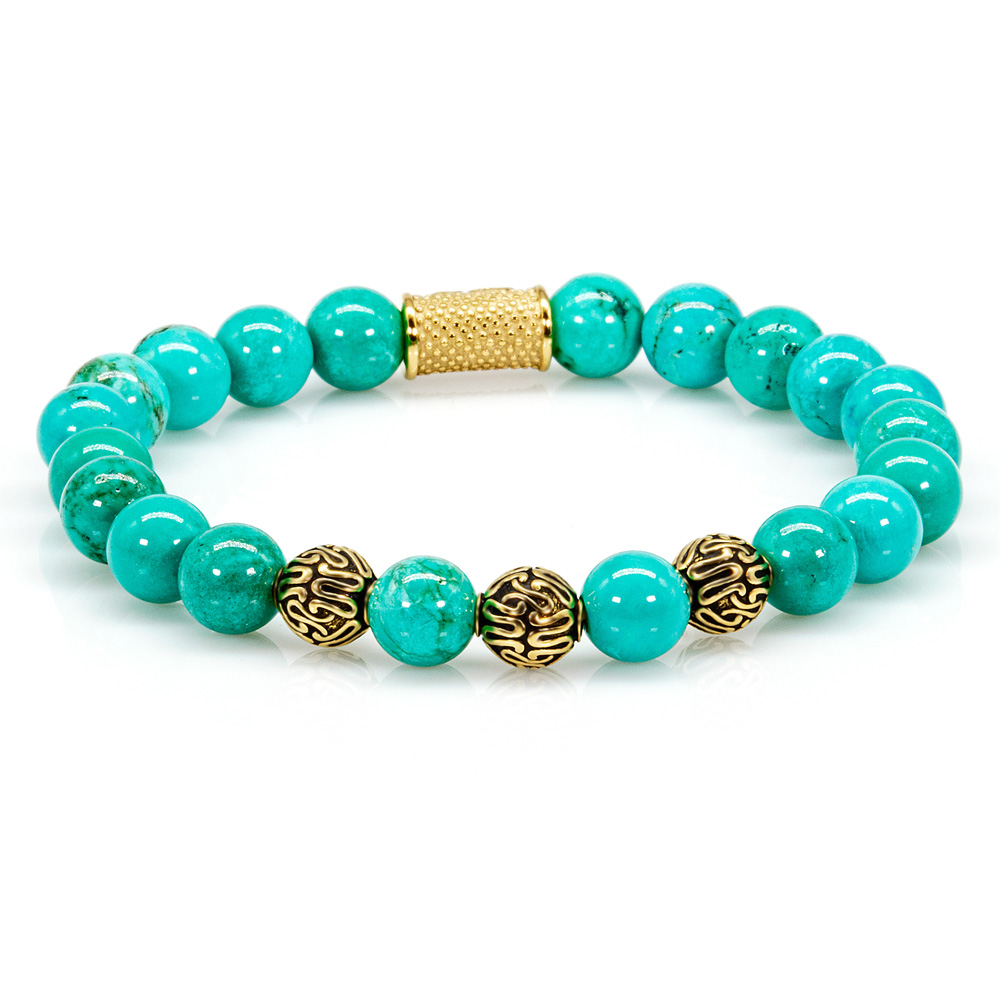Bead Bracelet Green / Blue Turquoise Roma Gold Plated 925 Sterling Silver 18k