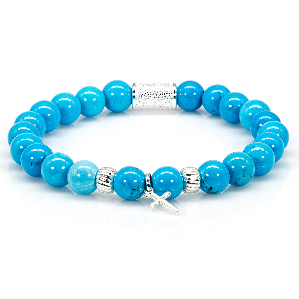 Bead Bracelet Blue Turquoise Beads 925 Sterling Silver