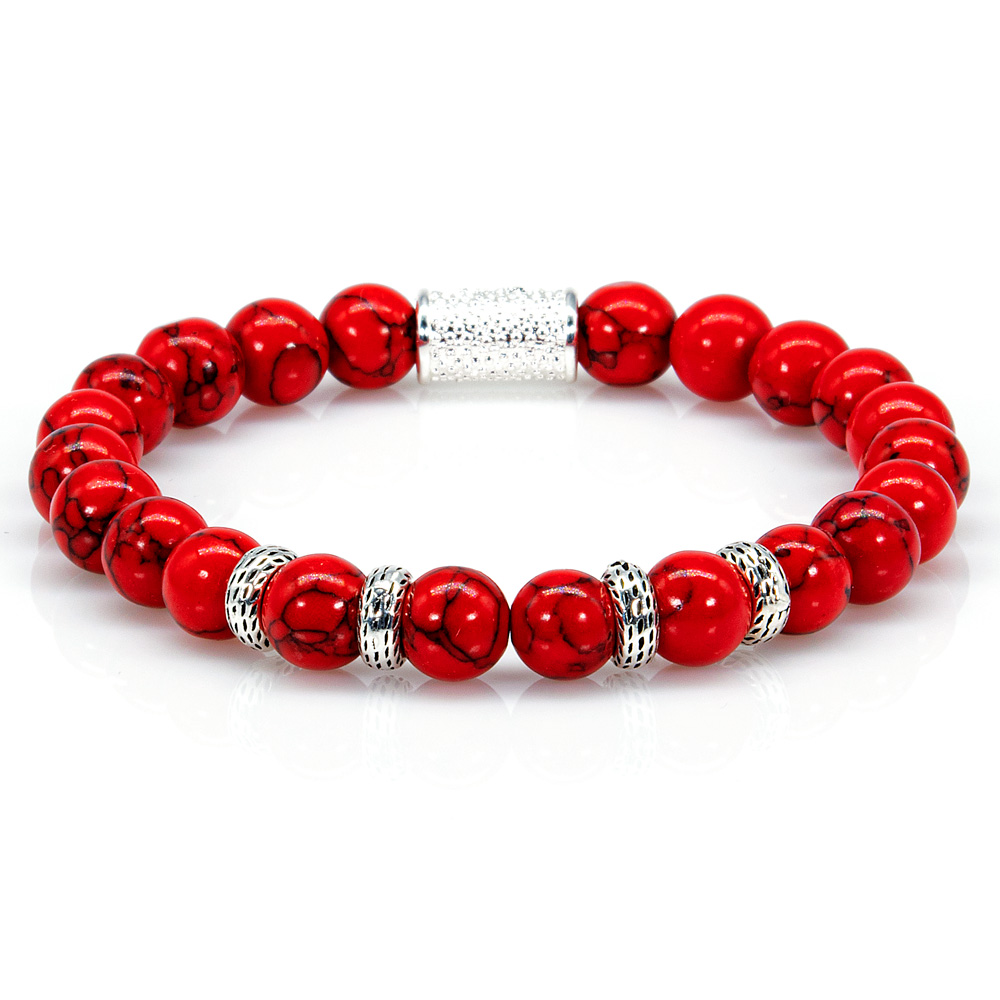 Bead Bracelet Red Turquoise Spacer R 925 Sterling Silver