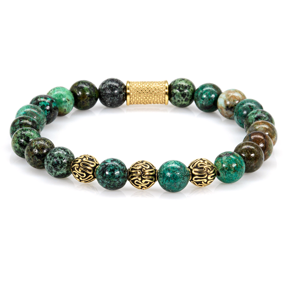 Bead Bracelet African Turquoise Roma Gold 925 Sterling Silver 18k Gold Plated