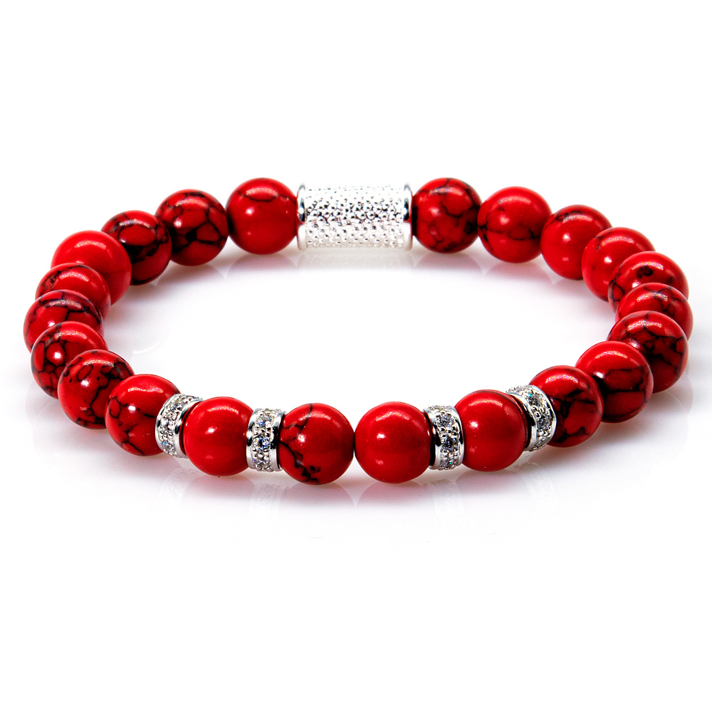 Bead Bracelet Red Turquoise Spacer Zircon 925 Sterling Silver