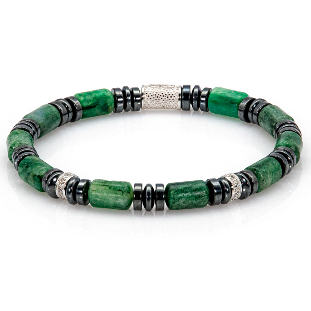 Bead Bracelet African Green Jade Beads 6mm 925 Sterling Silver MPIII