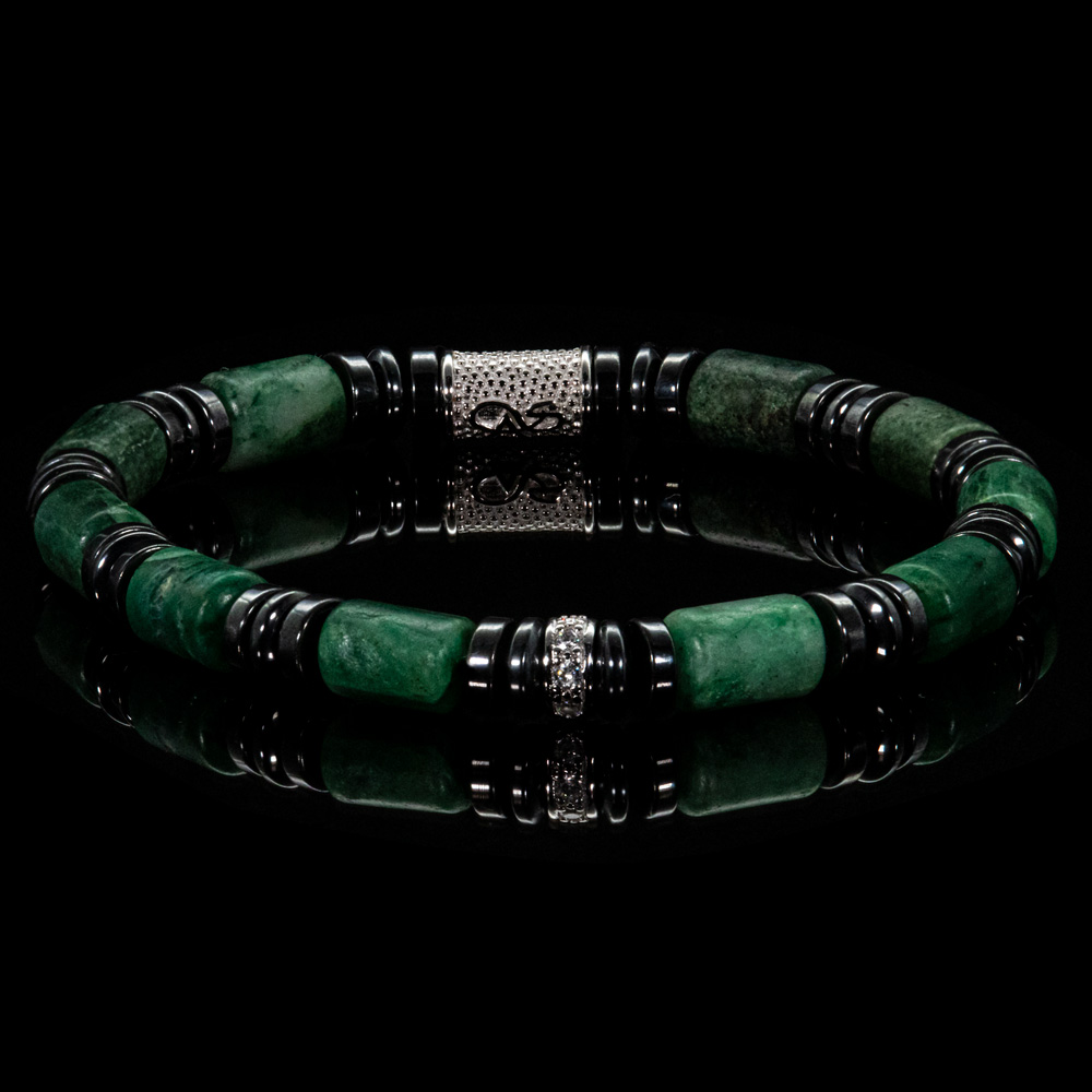 Bead Bracelet African Green Jade Beads 6mm 925 Sterling Silver MPII